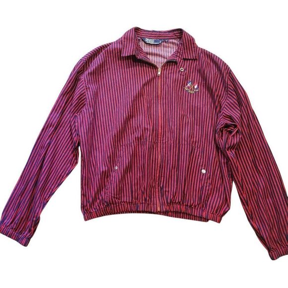 Vintage Polo Ralph Lauren Jacket Men's XL Navy Red Pinstripe Cross Flags 1987 - Picture 1 of 5